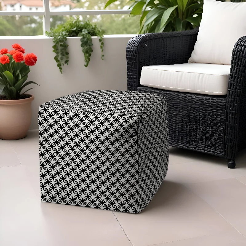 Cube Geometric Indoor / Outdoor Pouf Ottoman - Black / White