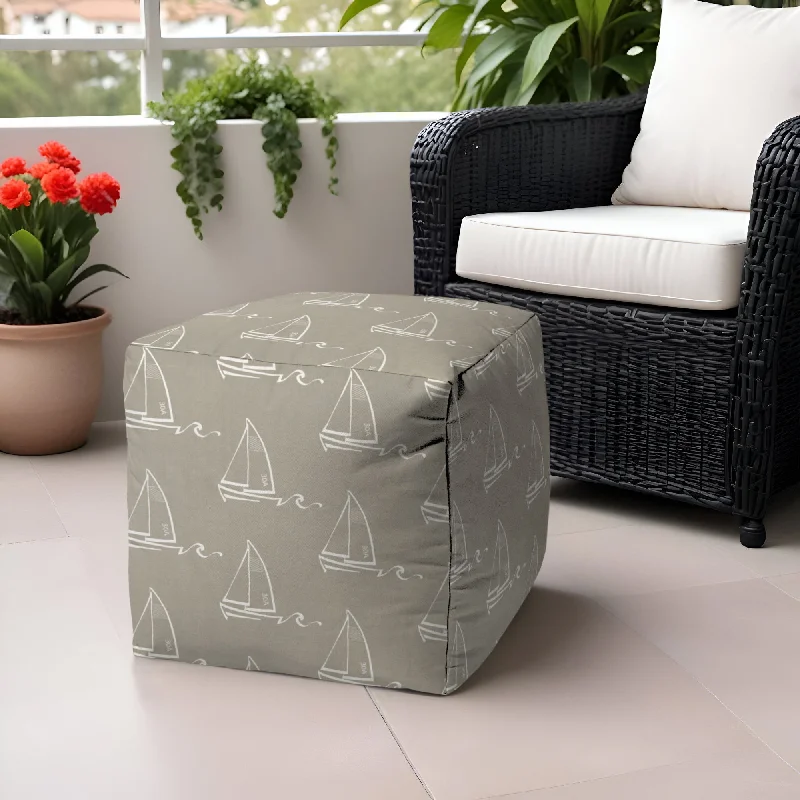 Cube Indoor / Outdoor Pouf Ottoman - Taupe