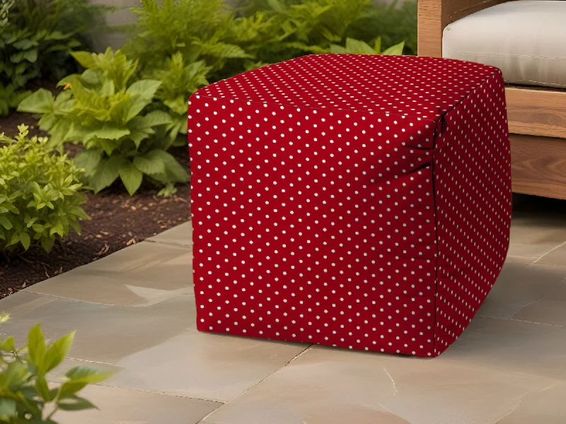 Cube Polka Dots Indoor Outdoor Pouf Ottoman - Red