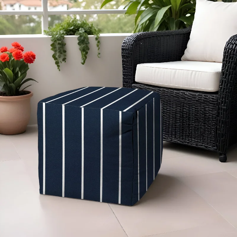 Cube Striped Indoor / Outdoor Pouf Ottoman - Blue