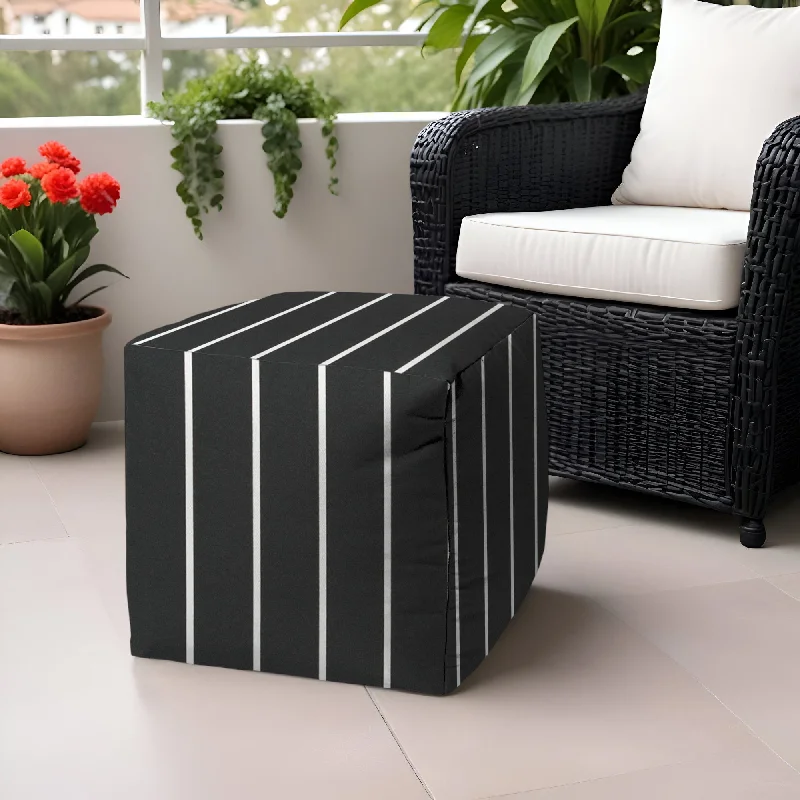 Cube Striped Indoor / Outdoor Pouf Ottoman - Gray