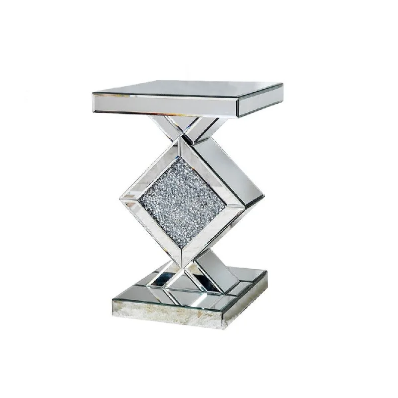 Diamond Mirrored Side Table - Silver