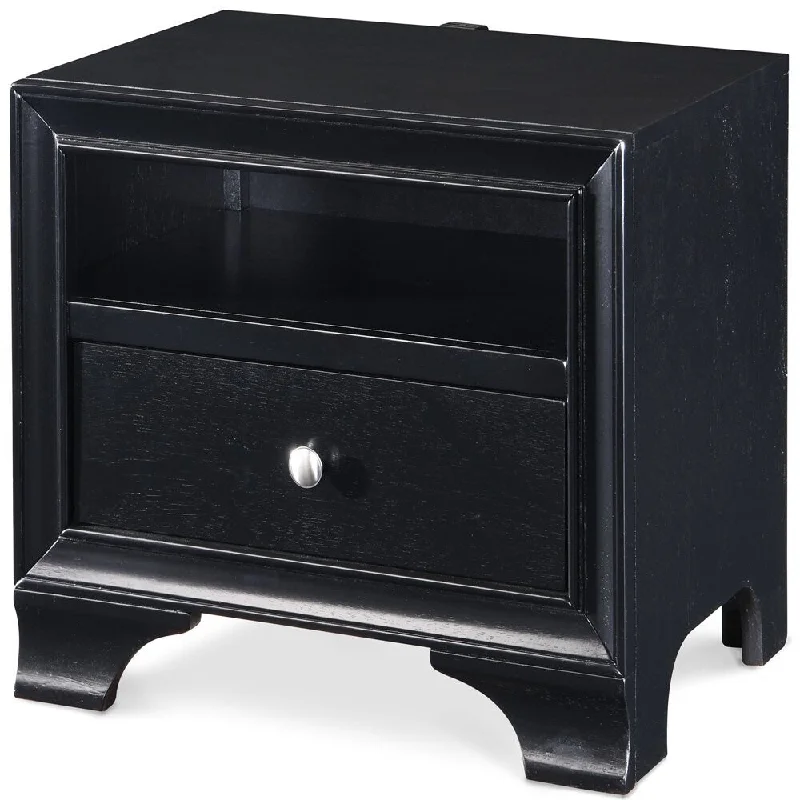 Edmond 1 Drawer Nightstand End Table with USB Charging Station, Black