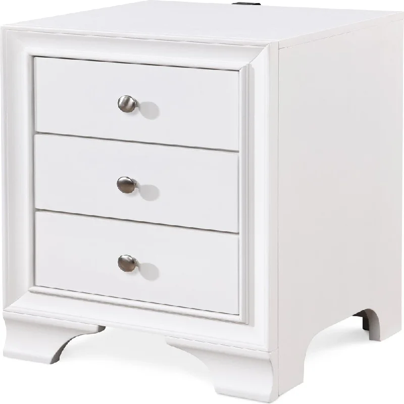 Edmond 3 Drawer Nightstand End Table with USB Charging Station, White