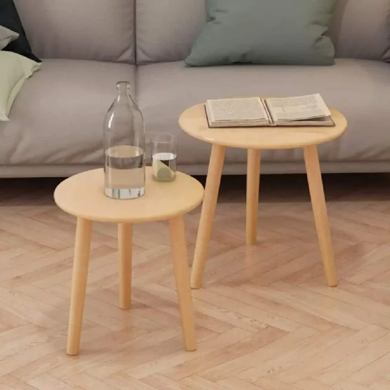 End Table Side Table Wooden Nesting Round Table Set of 2, Modern Simple Nightstand Plant Stand,