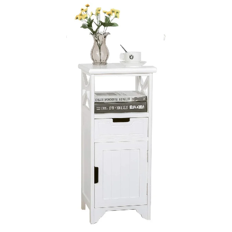 End Table with Drawer and Doors(Fully Assembled), 30" Height Floor Standing Storage Cabinet with Shelf for Bathroom