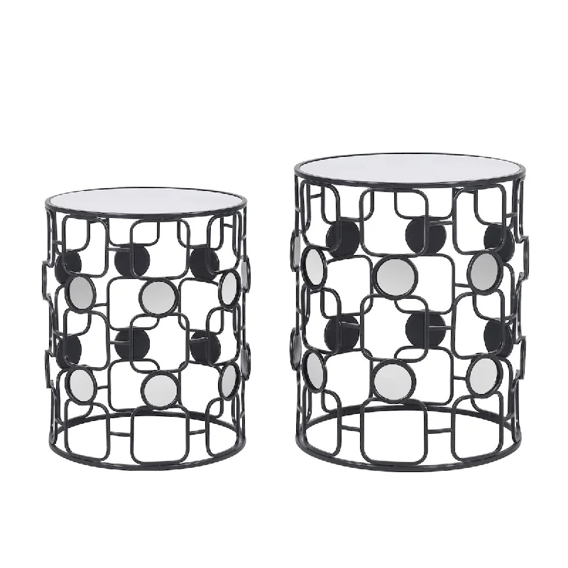 End Tables Decorative Nesting Side Table Accent Coffee Table Indoor Round Nightstands,Set of 2 (Black)