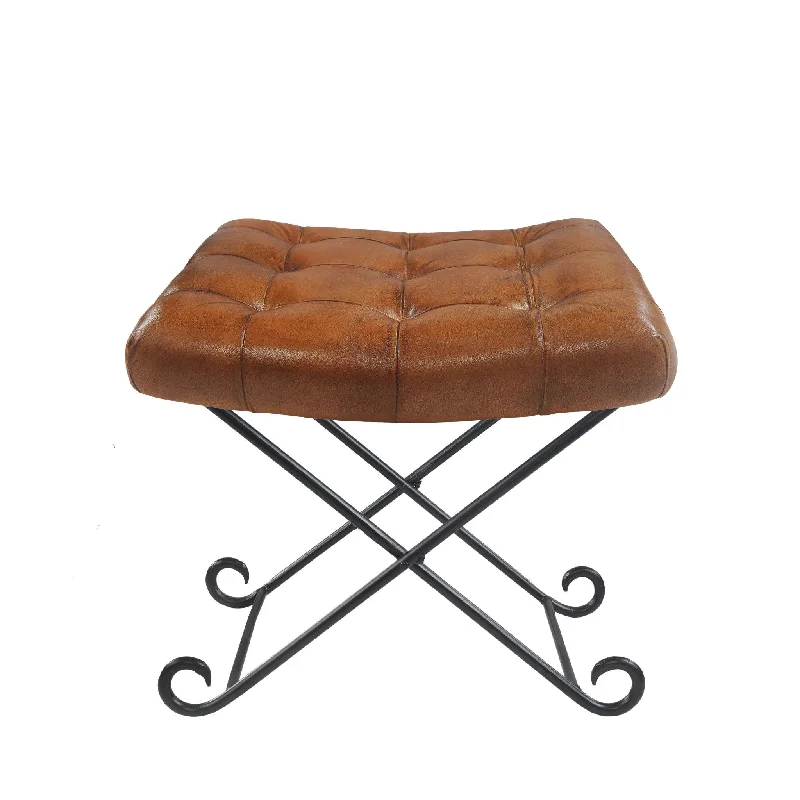 Faux Leather Footstool Ottoman - Brown