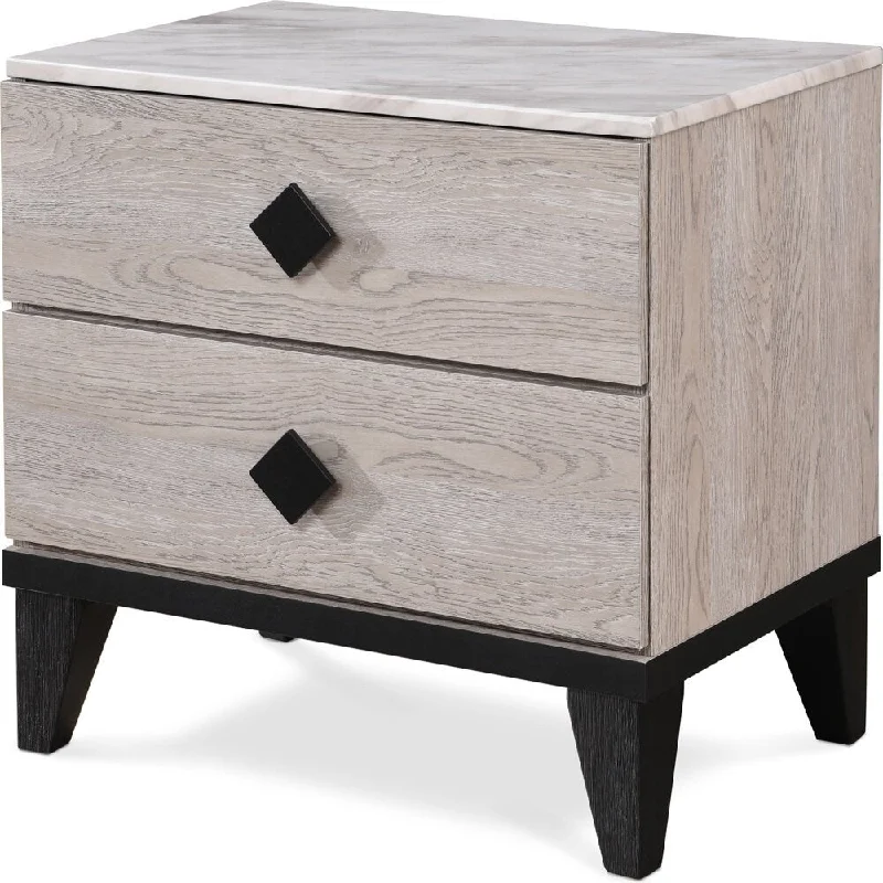 Micah Modern Square Nightstand End Table with 2 Drawers, Beige