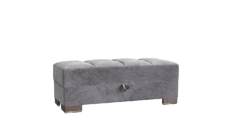 Microfiber Tufted Storage Ottoman - Gray / Brown