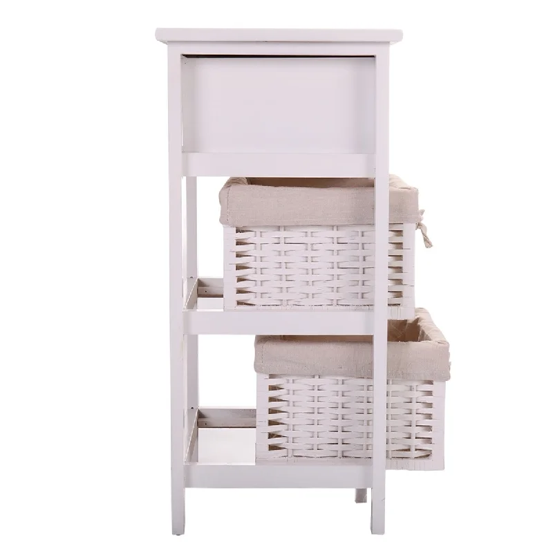 Modern 1 Drawer Nightstand with 2 Removable Baskets, End Table with Tall Legs