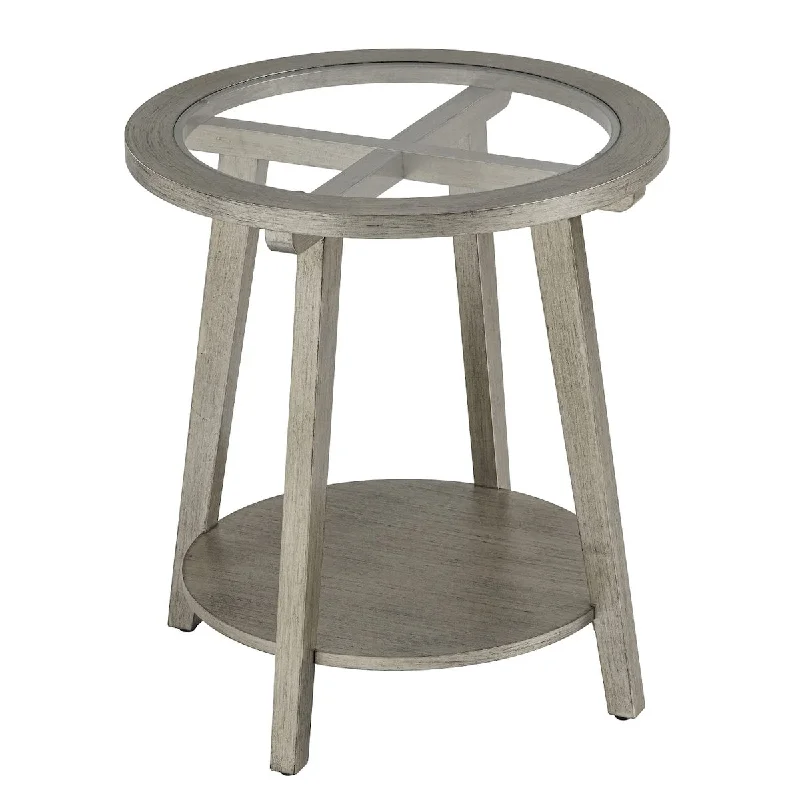 Modern End Table Side Table with Tempered Glass Top, 22" Round Wood Side Table, Lightweight MDF Accent End Table,