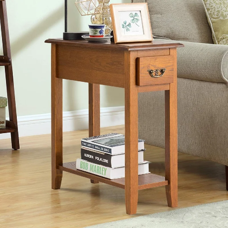 Narrow End Table, Slim Side Table with Drawer and Open Shelf, Small End Tables for Small Spaces, Narrow Nightstand