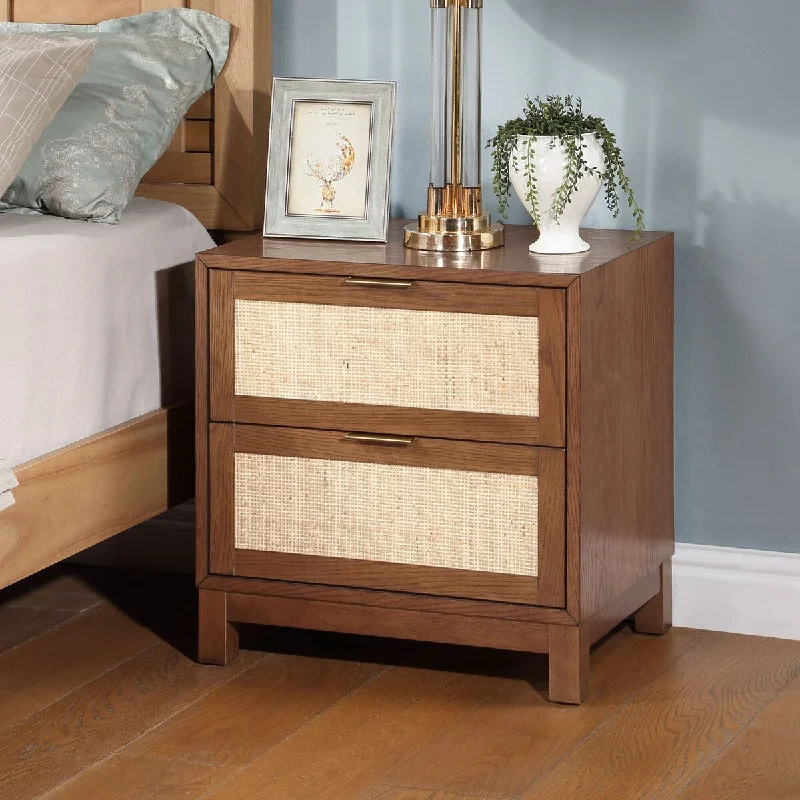 Night stand with 2 drawers,Small Side End Table with Storage,Dark Oak