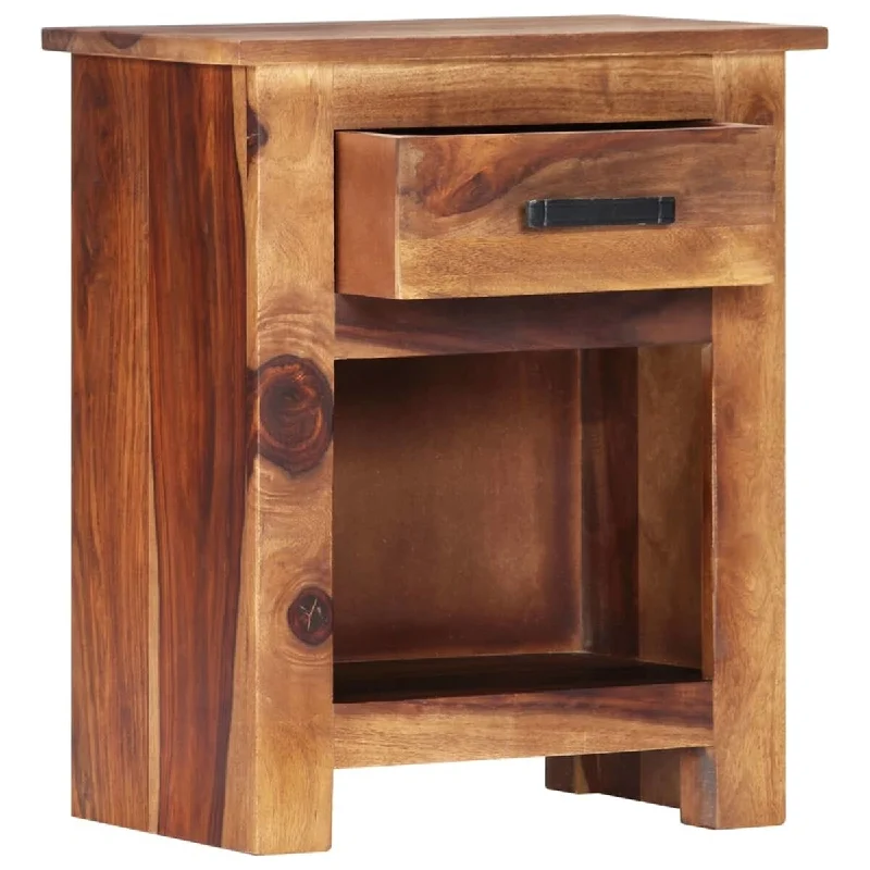 Nightstand Industrial End Table with Drawer & Storage Shelf Solid Wood