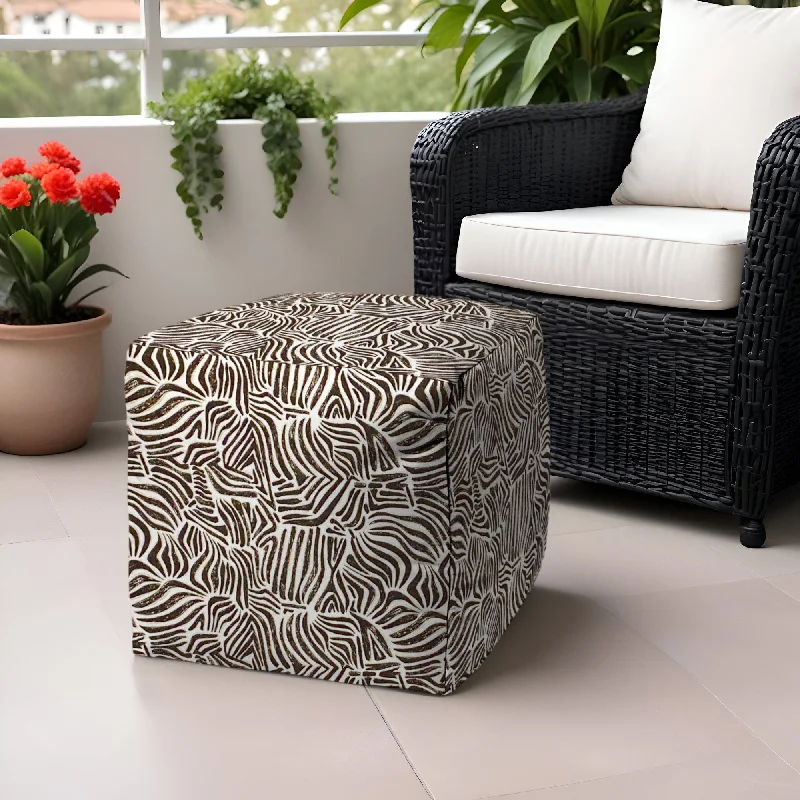 Polyester Cube Abstract Indoor Outdoor Pouf Ottoman - Black