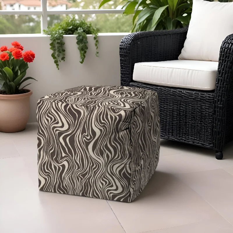 Polyester Cube Abstract Indoor Outdoor Pouf Ottoman - Brown