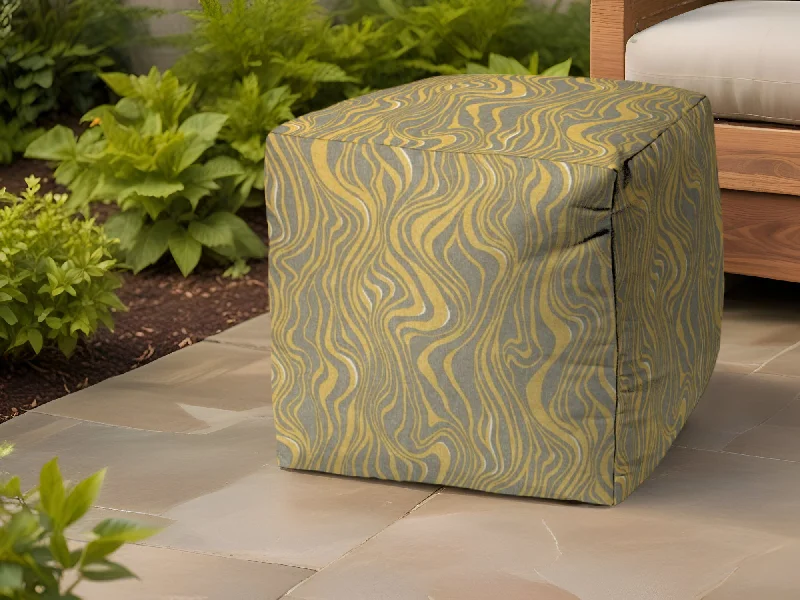 Polyester Cube Abstract Indoor Outdoor Pouf Ottoman - Yellow