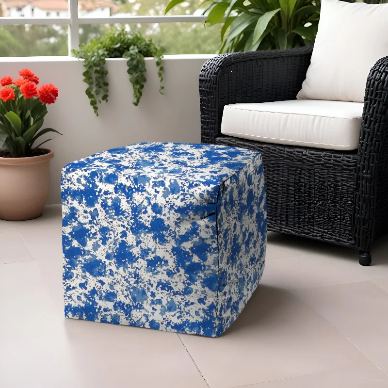 Polyester Cube Abstract, Outdoor Pouf Ottoman - Blue / White