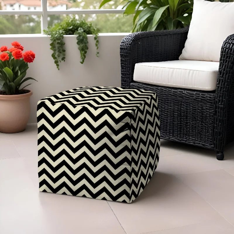 Polyester Cube Chevron Indoor Outdoor Pouf Ottoman - Black / White