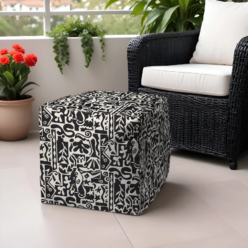 Polyester Cube Geometric Indoor Outdoor Pouf Ottoman - Black / White