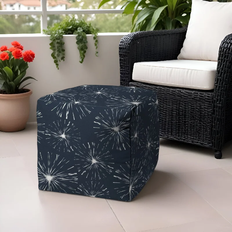 Polyester Cube Geometric Indoor Outdoor, Pouf Ottoman - Blue