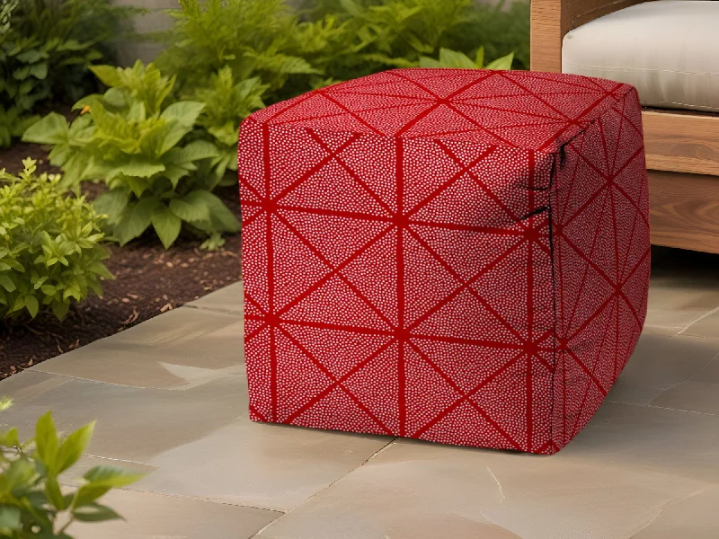 Polyester Cube Geometric Indoor / Outdoor Pouf Ottoman - Red