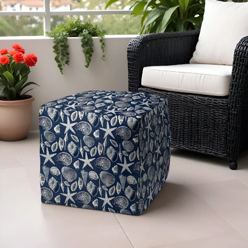 Polyester, Cube Indoor / Outdoor Pouf Ottoman - Blue