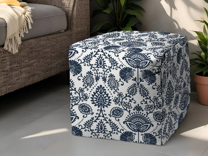 Polyester Cube, Indoor Outdoor Pouf Ottoman - Blue