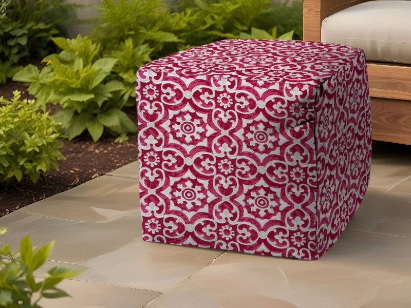 Polyester Cube Indoor / Outdoor Pouf Ottoman - Pink