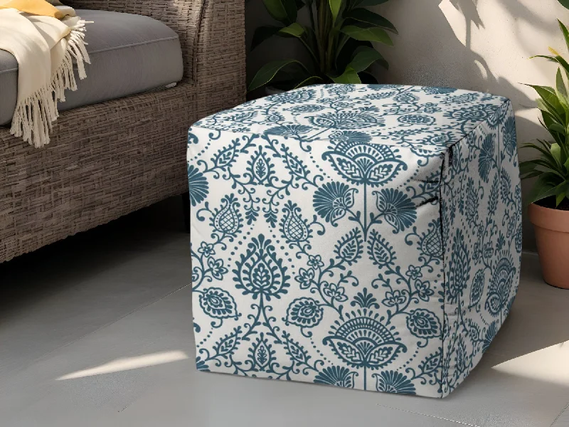 Polyester Cube Indoor Outdoor Pouf Ottoman - Turquoise