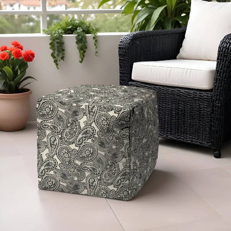 Polyester Cube Paisley Indoor / Outdoor Pouf Ottoman - Gray