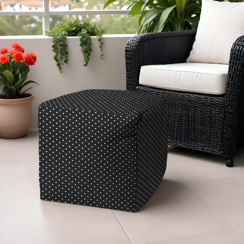 Polyester Cube Polka Dots Indoor Outdoor Pouf Ottoman - Black