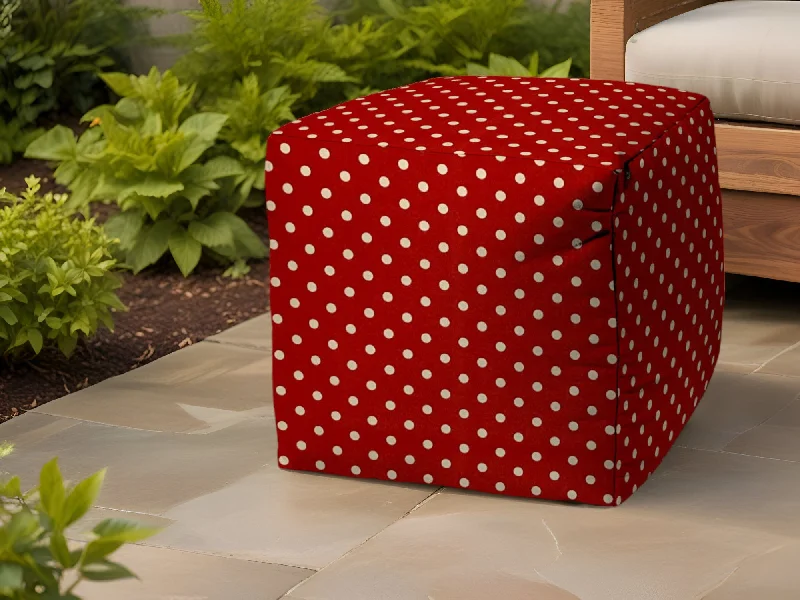 Polyester Cube Polka Dots, Indoor Outdoor Pouf Ottoman - Red