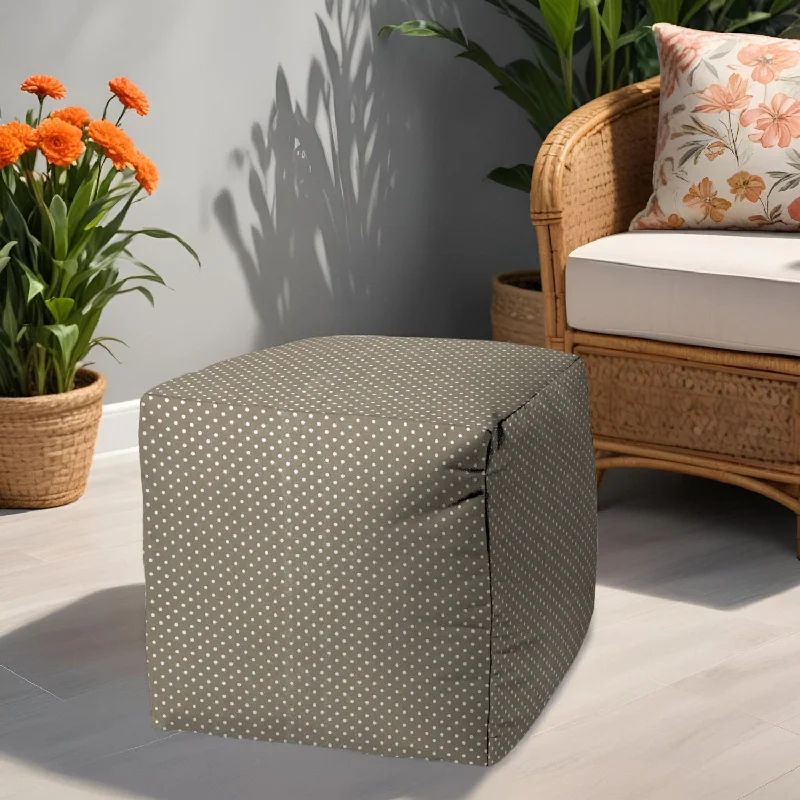 Polyester Cube Polka Dots Indoor / Outdoor Pouf Ottoman - Taupe