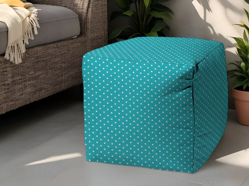 Polyester Cube Polka Dots Indoor Outdoor Pouf Ottoman - Turquoise