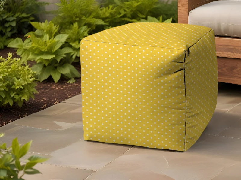 Polyester Cube Polka Dots Indoor Outdoor Pouf Ottoman - Yellow