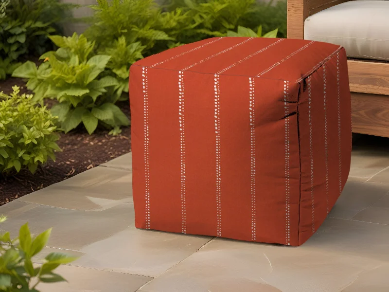 Polyester Cube Striped Indoor Outdoor Pouf Ottoman - Orange