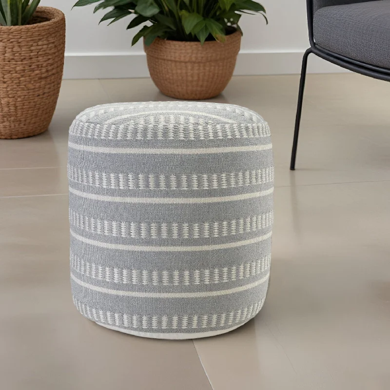 Polyester Round Striped Indoor / Outdoor Pouf Ottoman - Blue