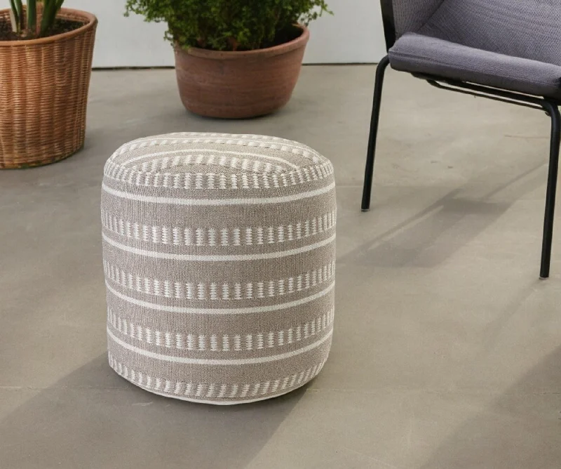 Polyester Round Striped Indoor Outdoor Pouf Ottoman - Brown