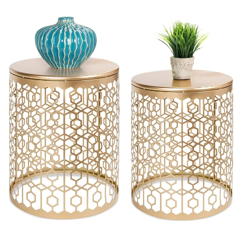 Products Metal Accent Table, Set of 2 Decorative Round End Tables Nightstands, Coffee Side Tables