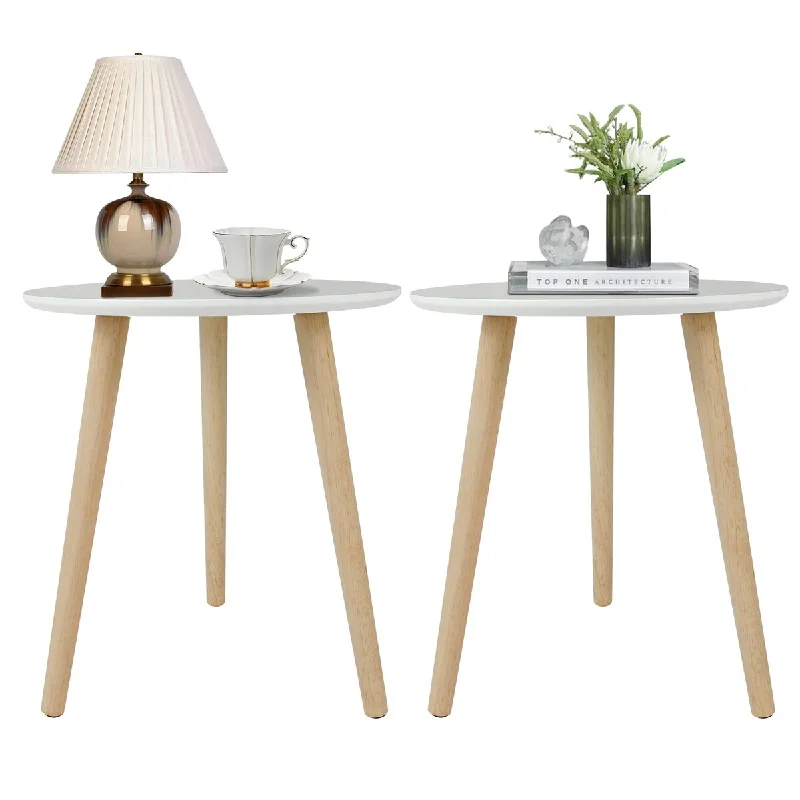 Round End Table Set of 2, Solid Wood Small Round Side Table, Cute Round Nightstand Accent Table Coffee Table