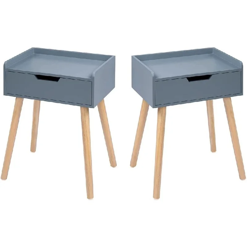 Set of 2 Floating Shelf End Tables with Drawers - Wooden Side Tables - Modern Space-Saving Design