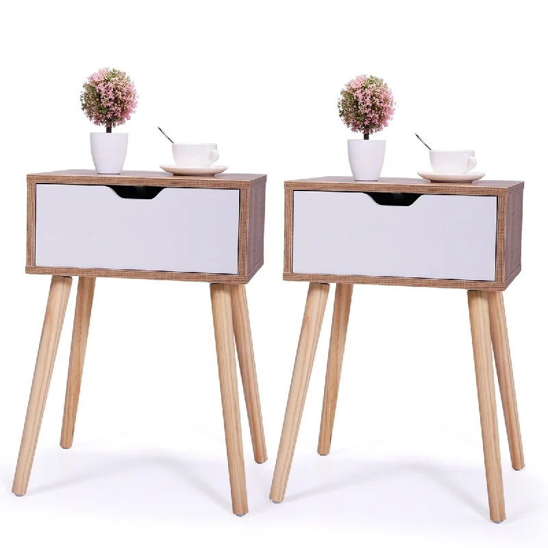 Set of 2 Modern Nightstand, End Table with Drawer