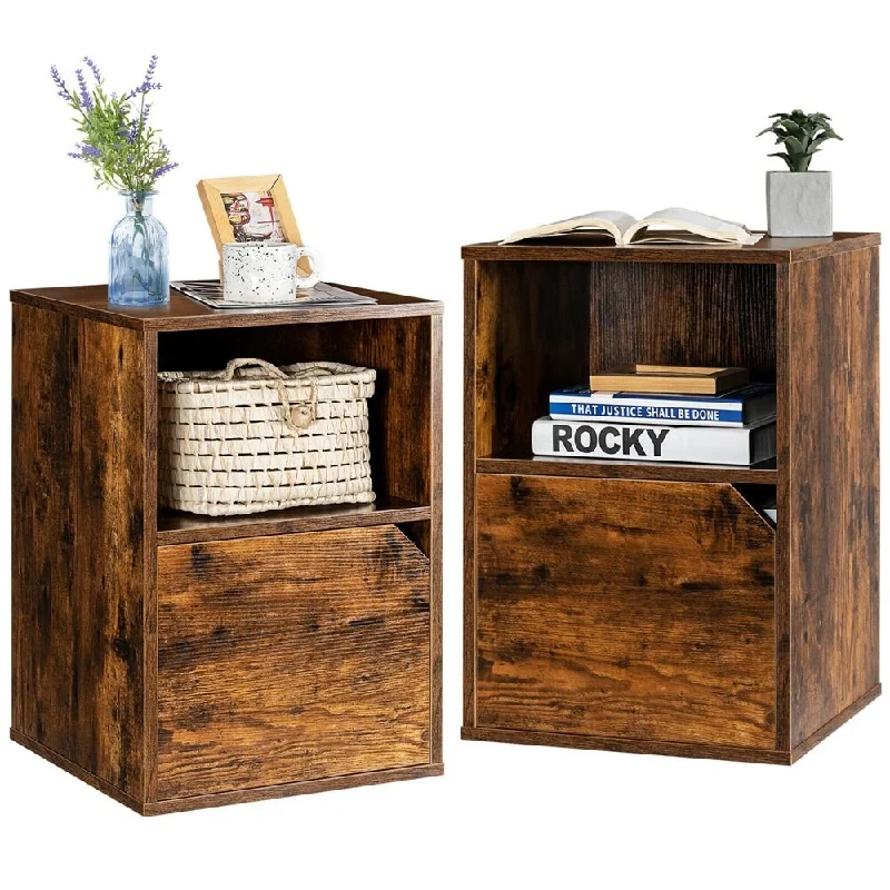 Set of 2 Nightstands Side End Table Living Room Storage Cabinet Shelf Brown