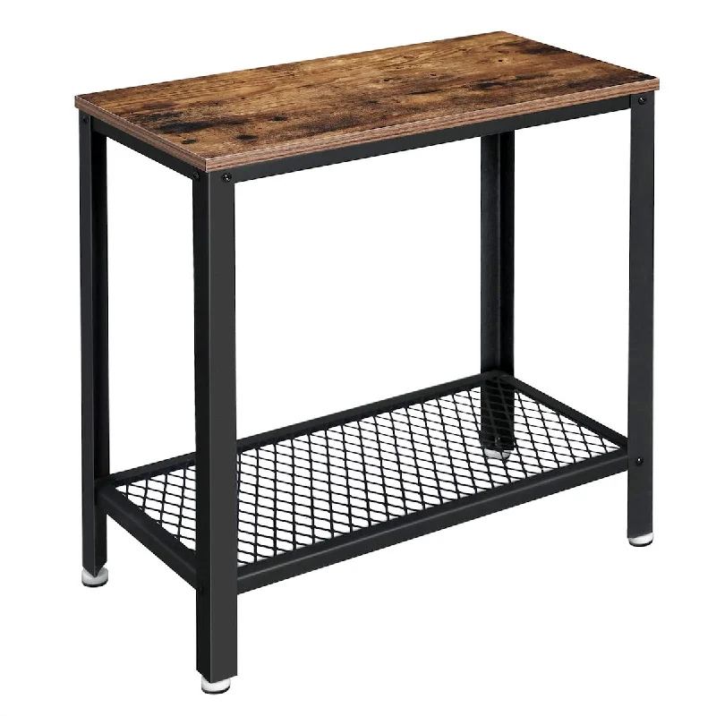 Side Table, 2-Tier Nightstand with Mesh Shelf, End Table for Small Spaces, Easy to Assemble, Industrial Accent Furniture