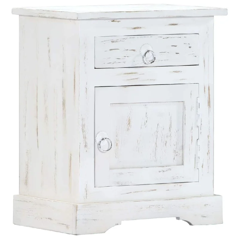 Traditional End Table/Nightstand with Drawer and Door, Solid Mango Wood