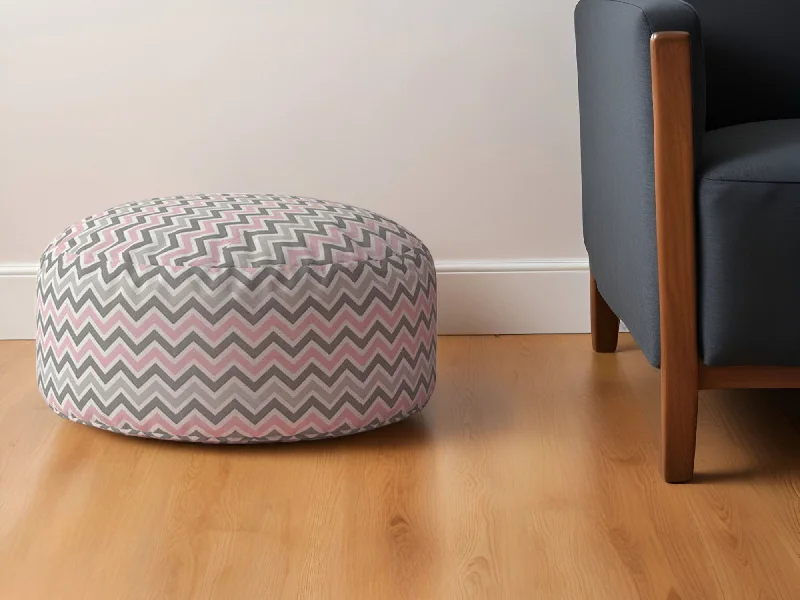 Twill Round Chevron Pouf Ottoman - Gray