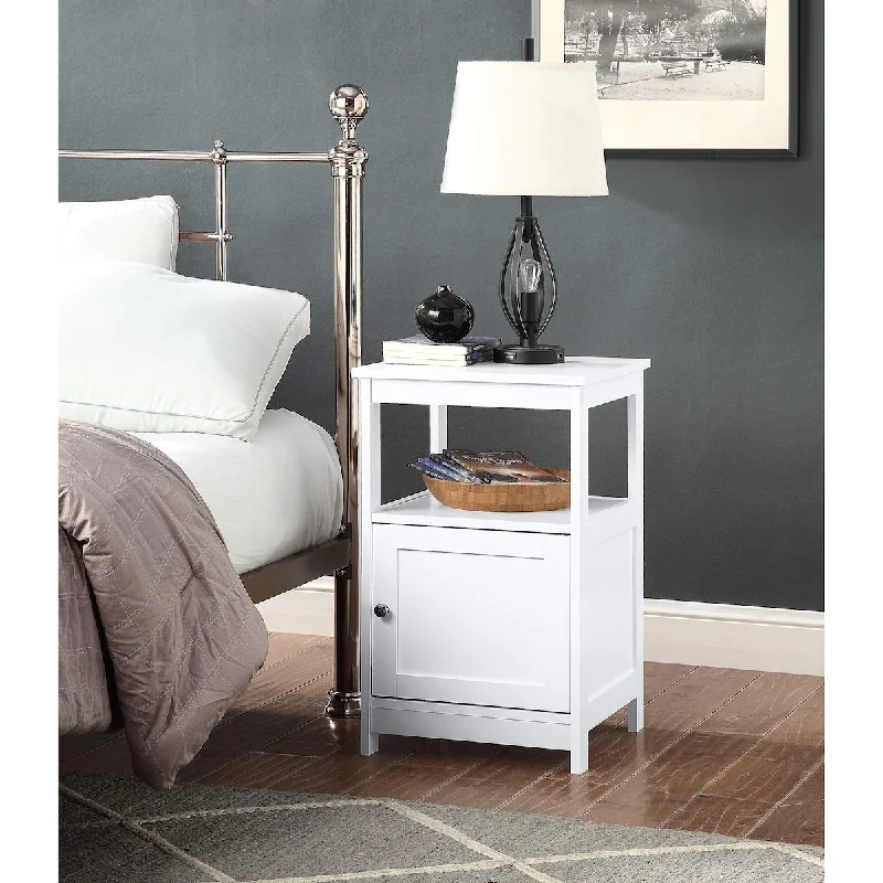 White Finish 2-Tier Nightstand Side End Table Bathroom Rack with Door Cabinet and Open Shelf by RAAMZO