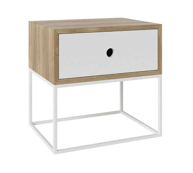 Wooden Drawer Side End Table with Metal Legs